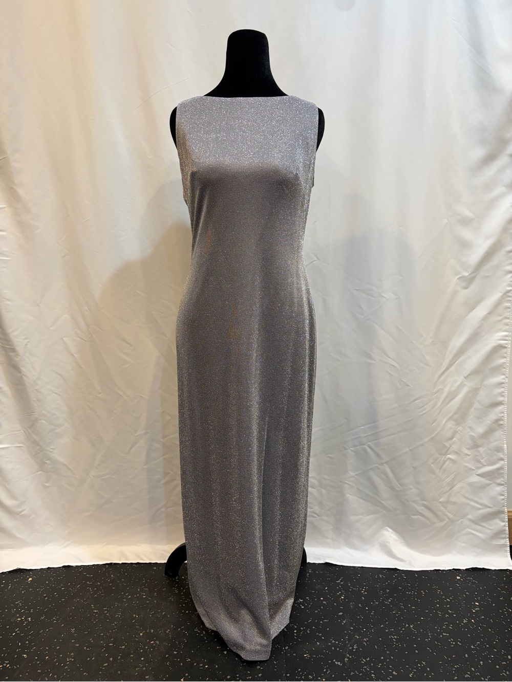 Alex Evenings Sparkly Silver Scoop Back Dress